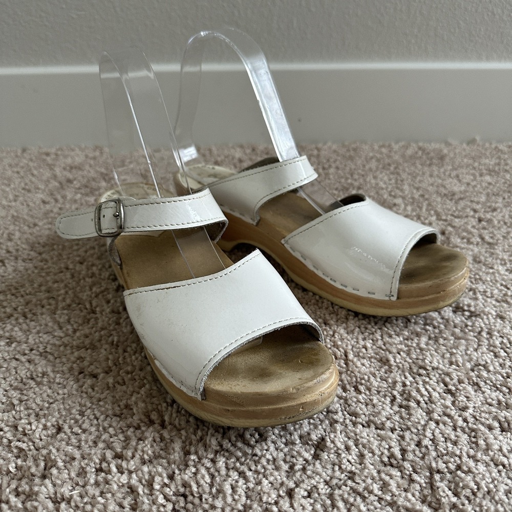 Sven Clog Master Clogs Womens EU 39‎ White Patent Leather Shoes Wooden Mary Jane
